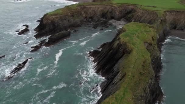 Galley Head Irlanda Sul Vista Aérea Baías Falésias Ondas Oceânicas — Vídeo de Stock