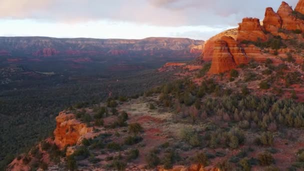 Beautiful Panning Aerial Drone Shot Natural Mountain Formation Shot Red — Stockvideo