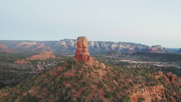 Drone Top Drone Shot Red Rocky Mountains Hills Cityscape Close — Stock video