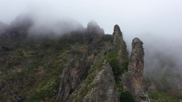 Drone Shot Nuns Valley Madeira Moving Steep Edge Mountainside Thin — Video