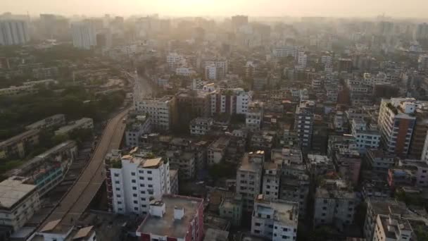 Dhaka Enorme Paisaje Urbano Mágico Atardecer Escénico Panorámica Aérea Amplia — Vídeos de Stock