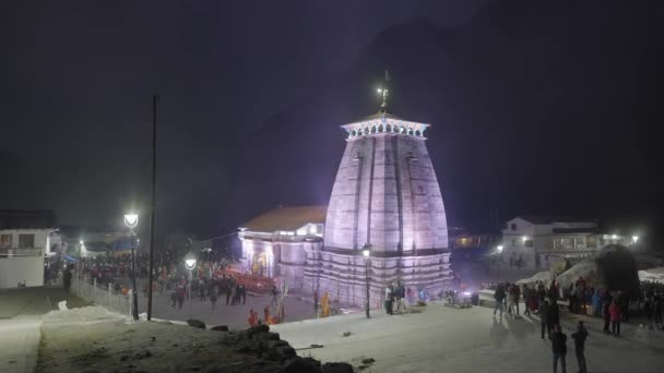 Scenic View Kedarnath Temple Illuminated Night Garhwal Himalayan Range Uttarakhand — 비디오