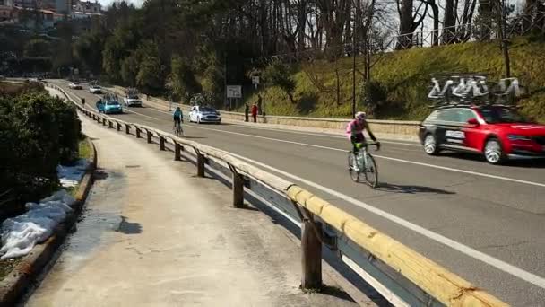 Professional Cyclist Rides His Bicycle Slow Motion Shot — Vídeo de stock