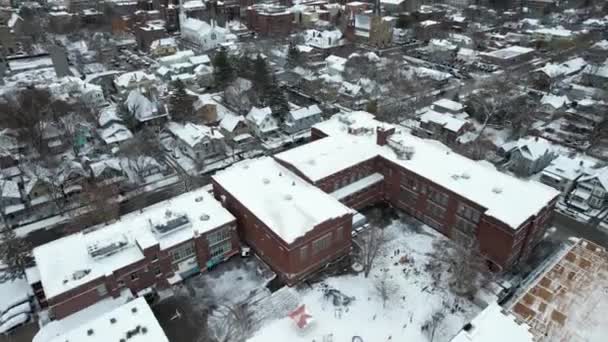 Aerial View Downtown Ithaca Usa Winter Season Churches Streets Snow — Vídeos de Stock