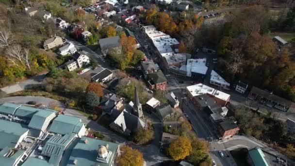 Aerial View Main Street Historic Ellicott City Downtown Maryland Usa — Vídeos de Stock