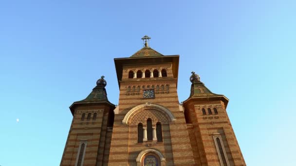 Front Side Orthodox Metropolitan Cathedral Timisoara City Romania — Stock Video