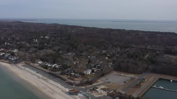 High Angle View Meschutt Beach Long Island Drone Camera Dolly — Video Stock