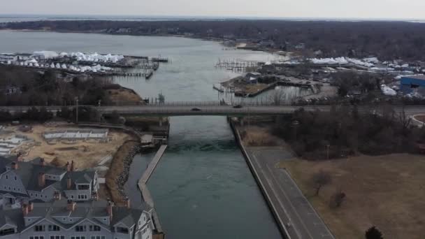Aerial View Shinnecock Canal Hampton Bays Long Island Drone Camera — Stock video