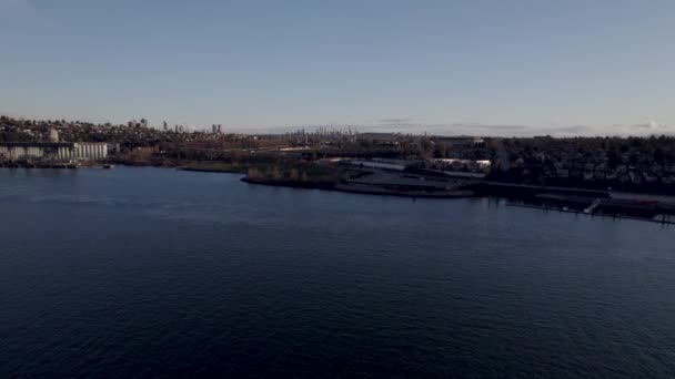 Vancouver Coastline Skyscrapers Barnaby City Background Canada Aerial Forward — Stock Video