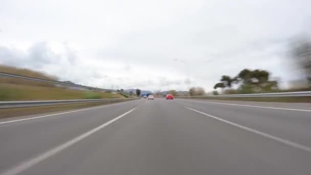 Driving Car Barcelona Motorway Highway Spain Fast Camera Mounted Front — Vídeo de stock