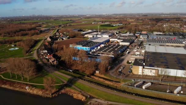 Aerial Drone View Industrial Park Oude Maas Zwijndrecht Dolly Forward — Stockvideo