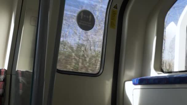 View Looking Out Jubilee Train Door Approaches Station Platform Low — Stock Video