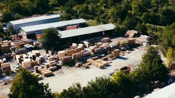 Drone View Large Logging Factory Tin Roofed Processing Facility Warehouse — Video