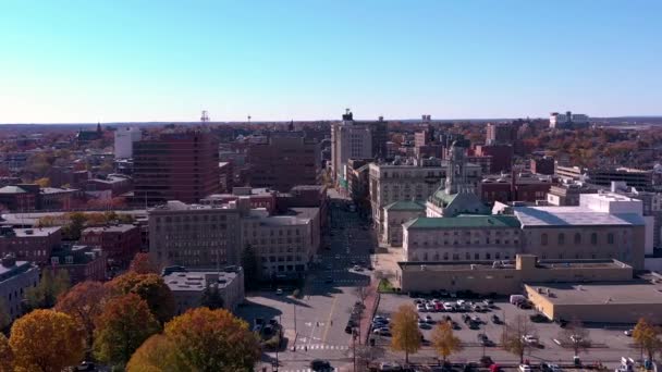 Drone Vliegt Naar Het Stadhuis Congress Street Portland Maine — Stockvideo