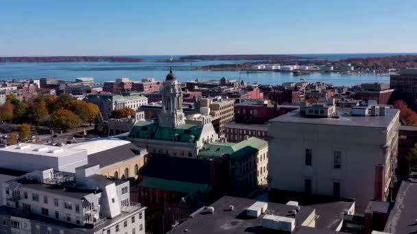 Drone Flying Steeple City Hall Portland Maine — Stock Video