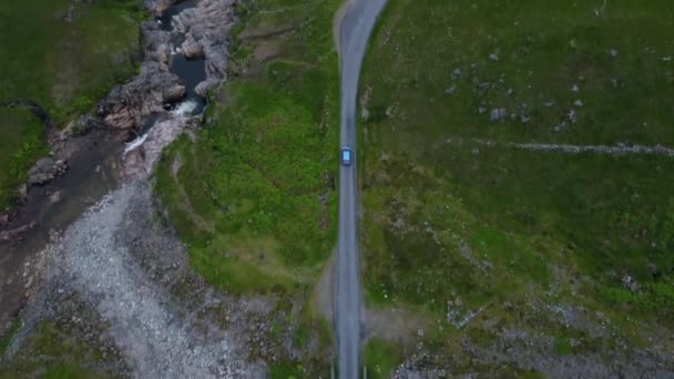 Car Drives Remote Country Road Mountainous Area — Vídeos de Stock