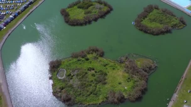 Island Coastline Islands Water Revealed Panning Drone Shot — Vídeos de Stock