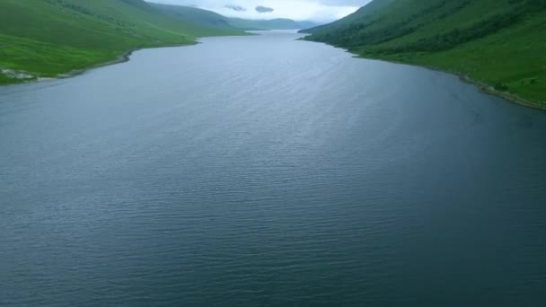 Pan Glen Etive Water Mountainous Peaks Covered Clouds — Stock Video