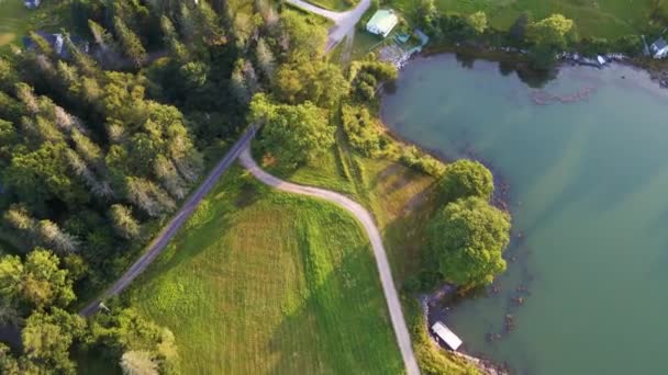 Scenic Coastline Penobscot Bay Maine Usa Top Aerial View Panning — Stock video