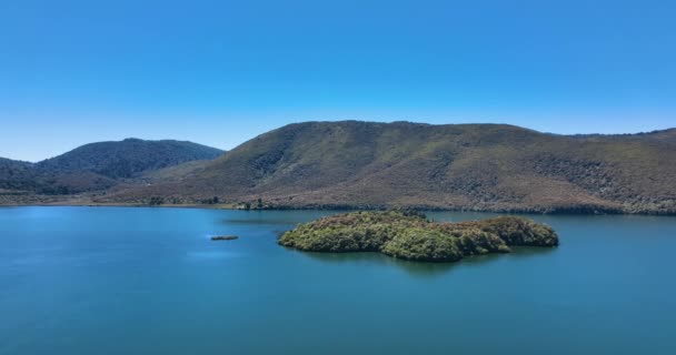 Flight Bush Covered Volcano Island Azure Summer Lake New Zealand — Video Stock