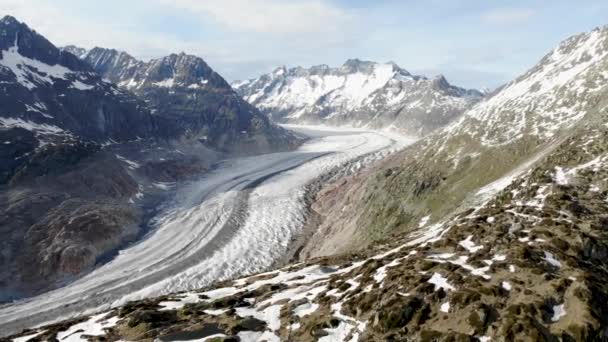 Vista Aérea Panorámica Del Glaciar Aletsch Wallis Suiza Que Glaciar — Vídeos de Stock