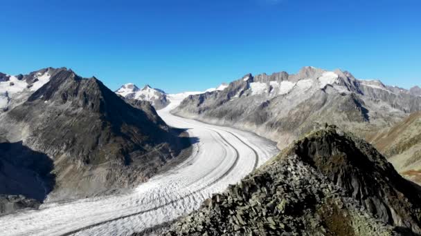 Aerial Flyover Bettmerhorn Next Longest Glacier Alps Aletsch Glacier Valais — Stockvideo