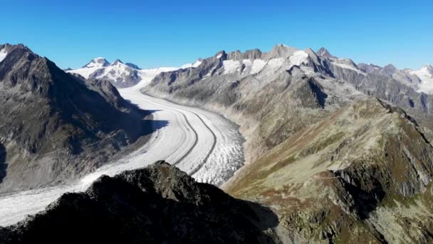 Aerial Flyover Alongside Bettmerhorn Next Longest Glacier Alps Aletsch Glacier — Stock video