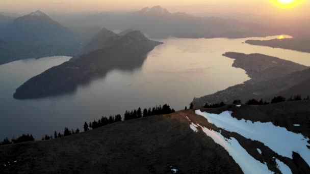 Aerial Flyover Peaks Alps Rigi Switzerland Pan View Lake Lucerne — Video