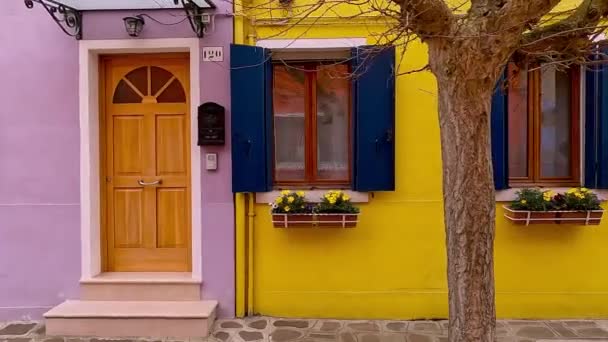 Vista Lateral Burano Coloridas Pintorescas Casas Pintadas Laguna Veneciana Italia — Vídeo de stock