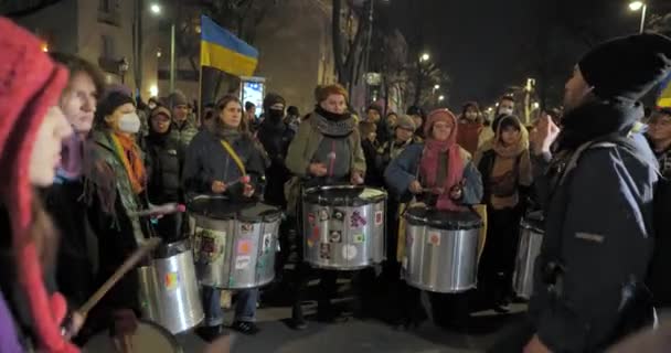 2022 Russia Invasion Ukraine Drummers War Demonstration Warsaw Very First — ストック動画