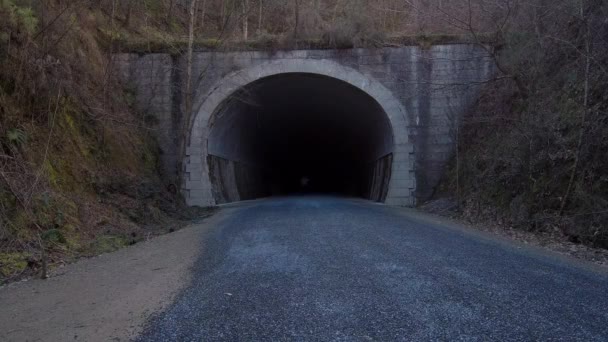 Adult Male Running Out Black Railway Tunnel Locked — Stockvideo