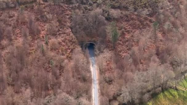 Dönüştürülmüş Demiryolu Hattının Tünelin Hava Görüntüsü Yaya Yolunu Gösteriyor Çember — Stok video