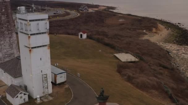 Aerial View Statue Montauck Lighthouse Built Memory Those Lost Sea — Stok Video