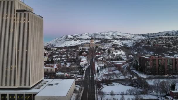 Incredibile Aerea All Alba Verso Campidoglio Dello Utah Nel Centro — Video Stock