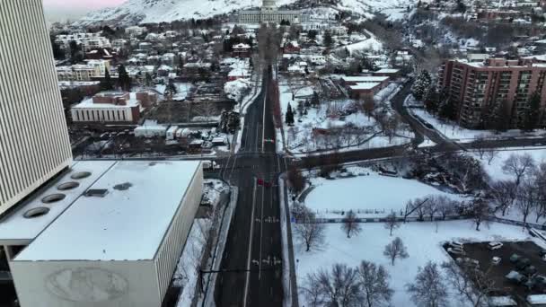 Aerial Reveal Shot Utah Capitol Downtown Salt Lake City Forward — Stockvideo