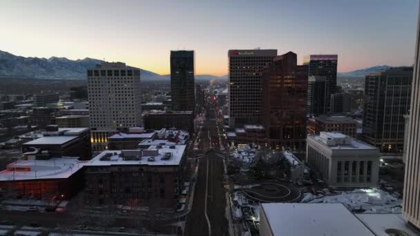 Erstaunlicher Sonnenaufgang Luftaufnahme Über State Der Innenstadt Von Salt Lake — Stockvideo