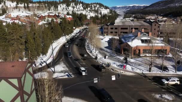 Pequeña Ciudad América Después Tormenta Nieve Invierno Nieve Blanca Día — Vídeo de stock