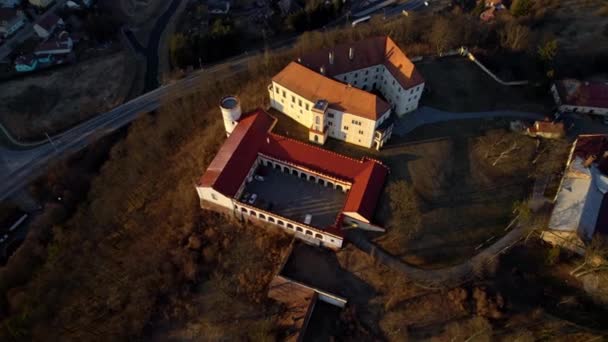 Aerial Drone Birds Eye Top View Historical Letovice Castle Czech — Vídeo de stock