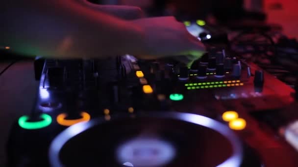 Side View Playing Moving Control Knobs Buttons His Mixer Equipment — Vídeo de Stock