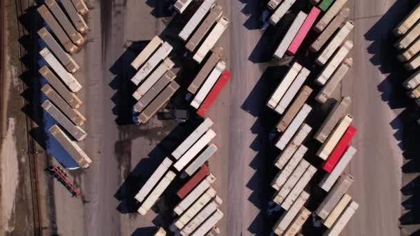 Sideways Aerial View Many Container Dock Vancouver Shipping Terminal Railway — Stockvideo