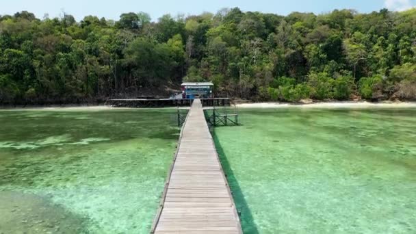 Drone Volando Sobre Muelle Entrada Del Parque Isla Tropical — Vídeo de stock