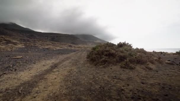 Fuerteventura Canary Island Road Walking Trek Path Exploring Mountains Dry — Stock video