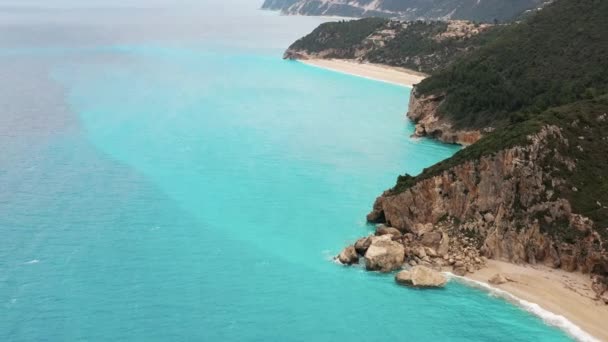Turquoise Waters Sandy Beach Lefkada — Stockvideo