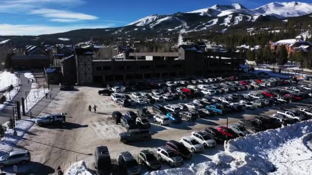 Cars Parking Spaces Ski Resort Lodges Snow Winter Steamboat Springs — Video Stock