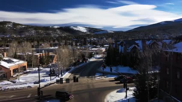 Aerial Fremadrettet Skudt Ned Hovedgaden Colorado Usa Vintersæsonen Udsigt Store – Stock-video