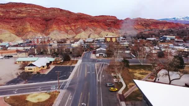 Park City Main Street Día Invierno Utah Vista Aérea Panorámica — Vídeo de stock