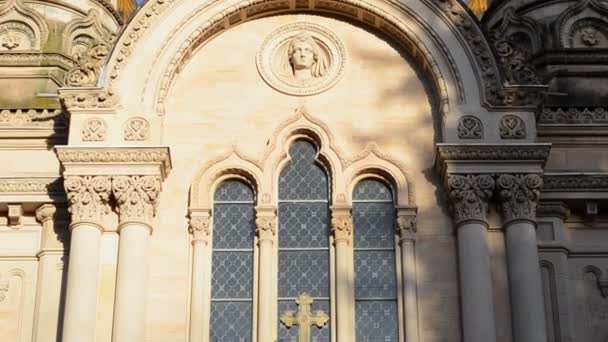 Beautiful Russian Orthodox Church Wiesbaden Germany Sunset Handheld Upwards Tilt — Stock Video