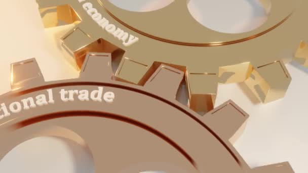 Global Economy International Trade Gearwheels Render Concept Animation — стоковое видео