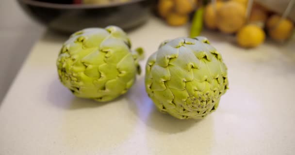 Freshly Picked Perfect Green Spanish Artichokes Close — Stockvideo