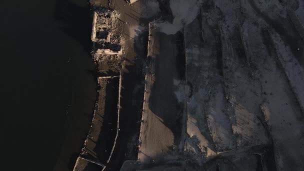 Εναέρια Κορυφή Προς Κάτω Πάνω Από Ερείπια Του Βυθισμένου Χωριού — Αρχείο Βίντεο